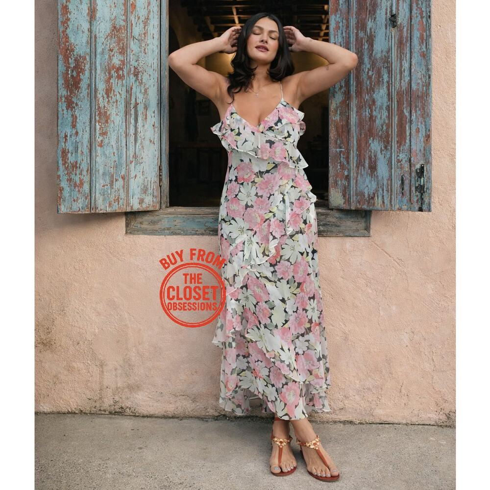 Zara NWT Floral Ruffle Asymmetrical High Low Strappy Midi Dress M - Picture 10 of 16